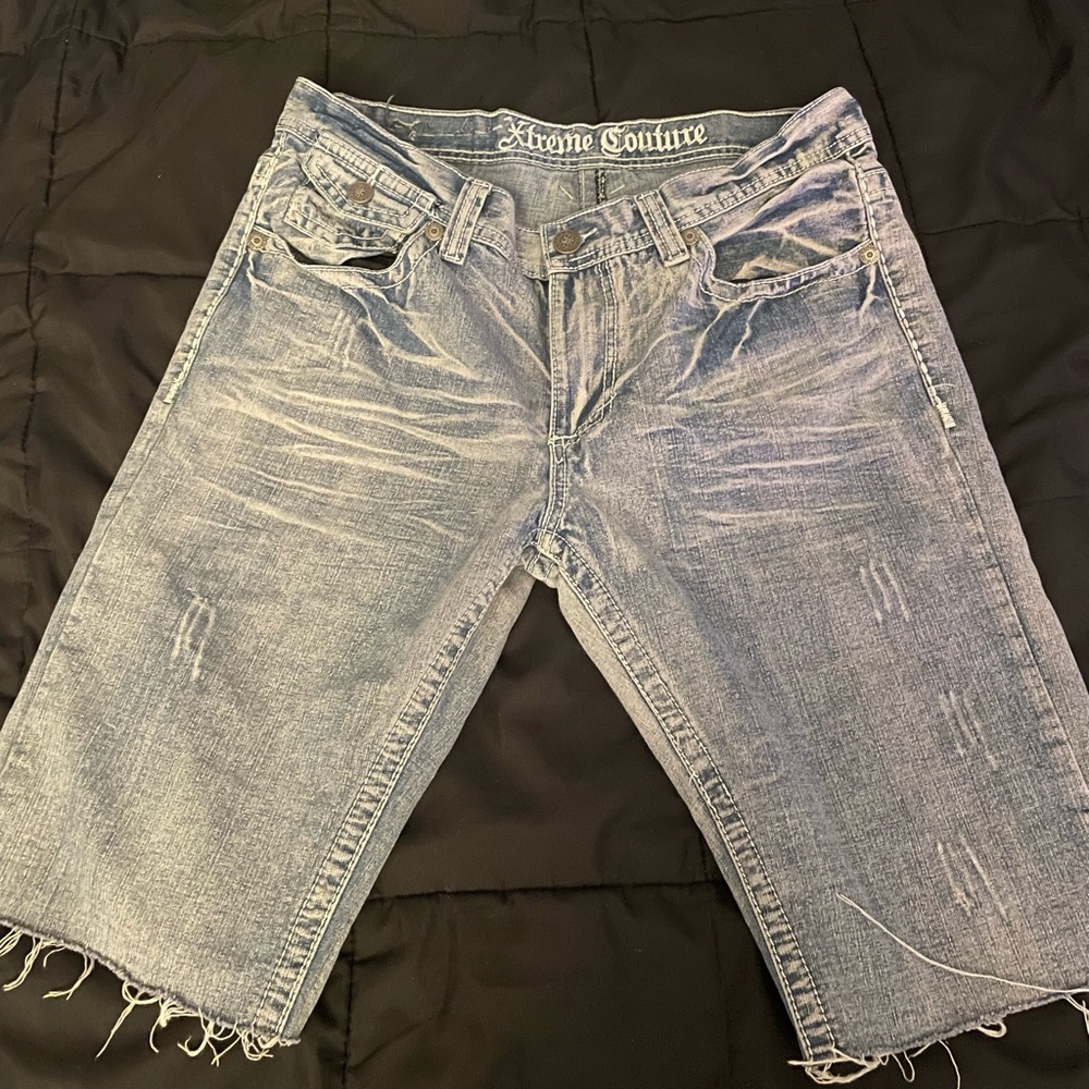 RATE GOTH VINTAGE Y2K XTREME COUTURE JEAN SHORTS W 36